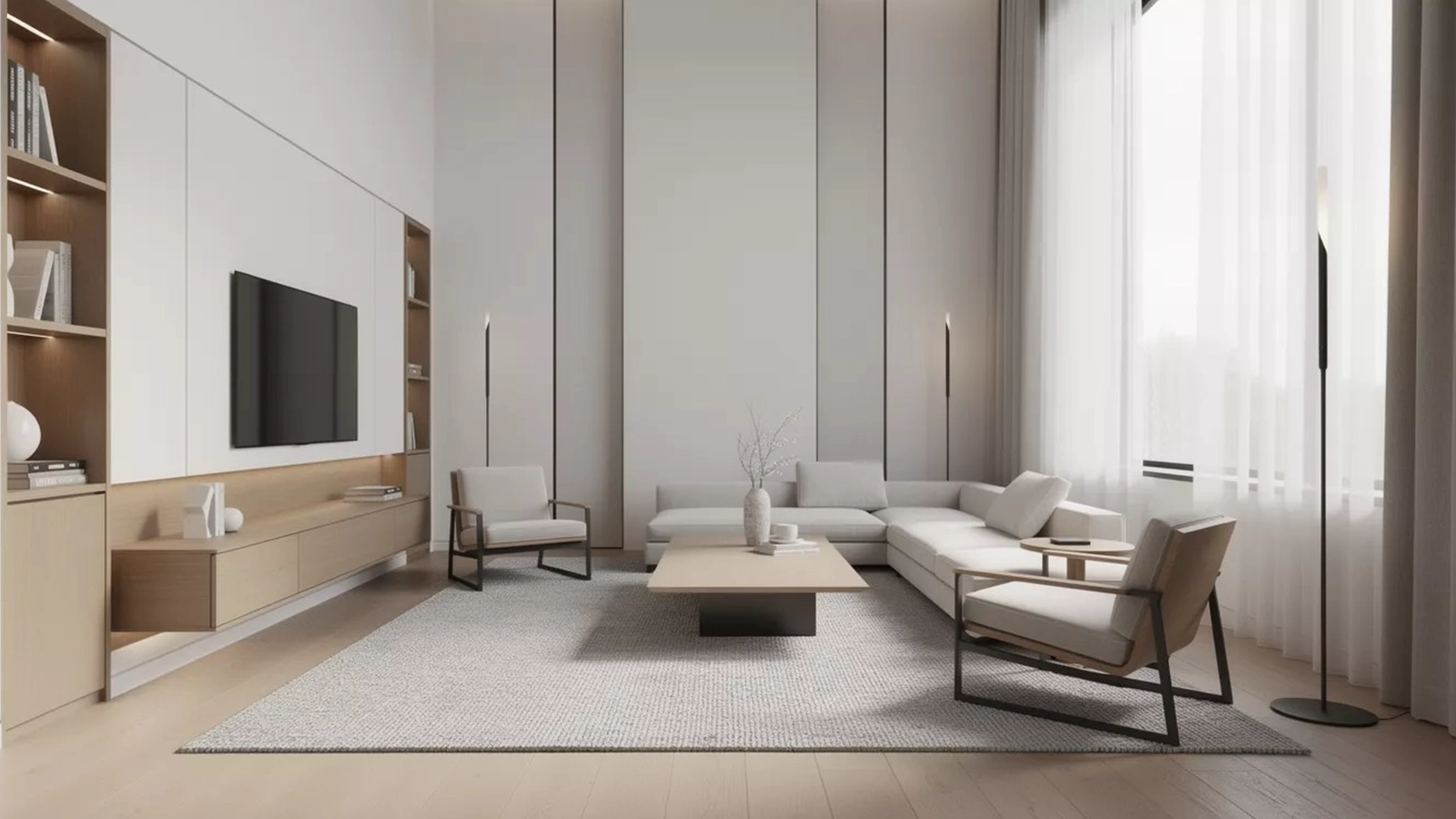 Innenräume mit ausgewogenen Proportionen zwischen Möbeln, Bewegungsflächen und Raumvolumen für funktionale Balance.